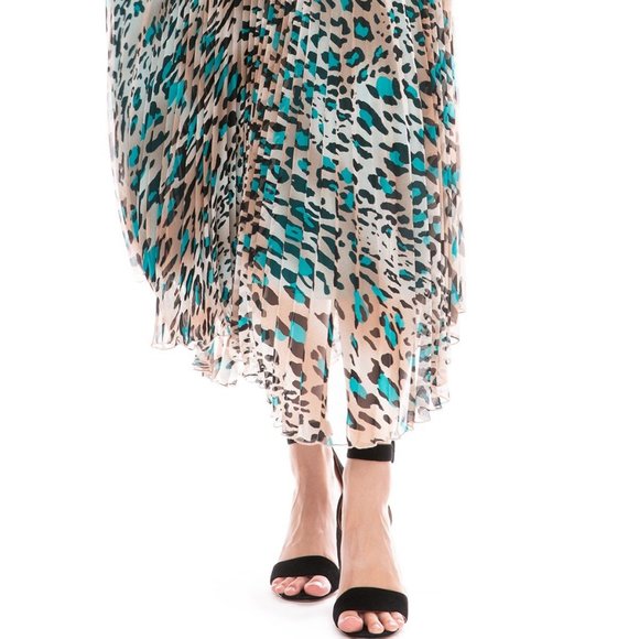 Loyd Ford NWT Pleated Teal Animal Print Midi Skirt Size 2 - Picture 9 of 16